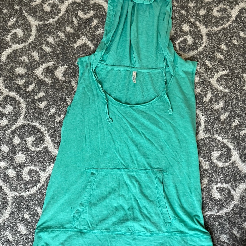 WOMENS HOODED TANK WITH POCKET AQUA SIZE XL - Picture 4 of 9